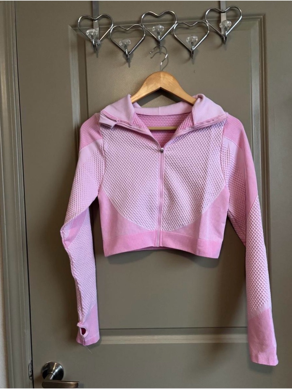 Pink Textured Zip-Up Cropped Jacket - Women's